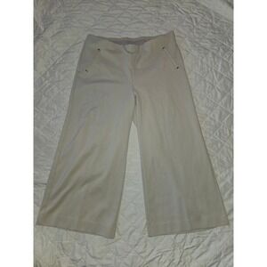 Chicos Wide Leg Crop Pants Beige Sand Pull On Elastic Waist Gold Detail Size 3